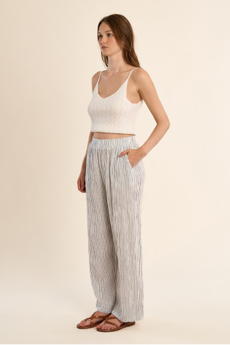 Pantalon en coton, rayé