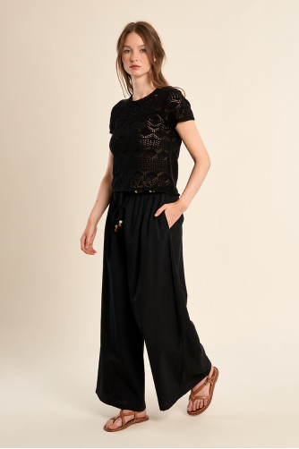 Pantalon large, cordons à perles