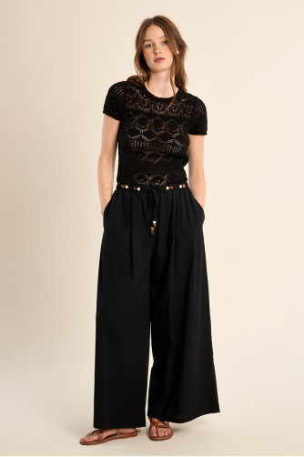 Pantalon large, cordons à perles