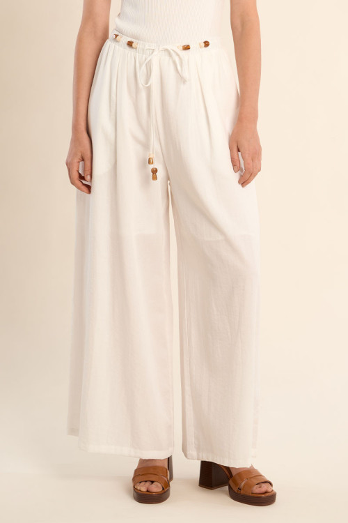 Pantalon large, cordons à perles