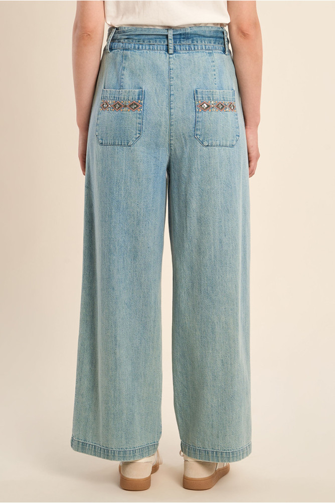 High-waisted cotton trousers