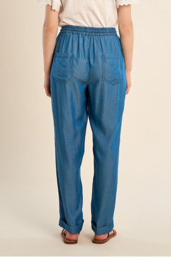 Pantalón de mujer largo, efecto vaquero.