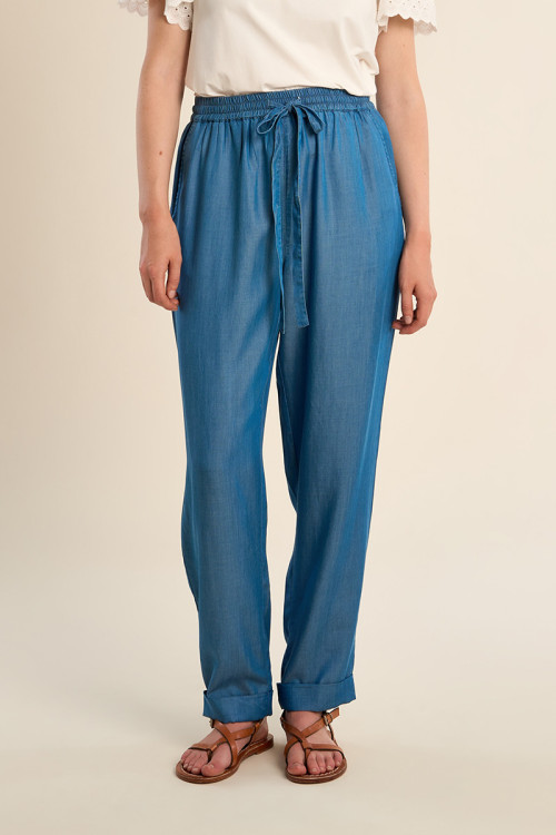 Pantalón de mujer largo, efecto vaquero.