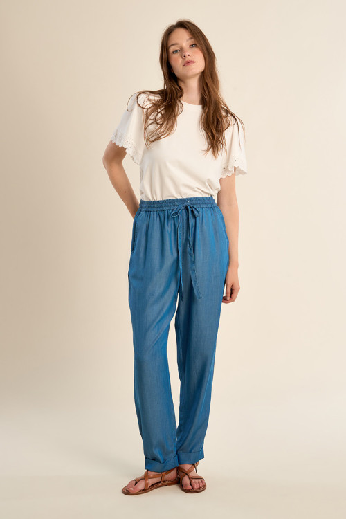 Pantalon en lyocell, coupe carotte
