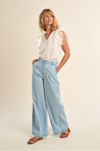 Pantalon en coton, coupe large