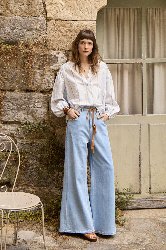 Blouse en coton rayée, à motifs