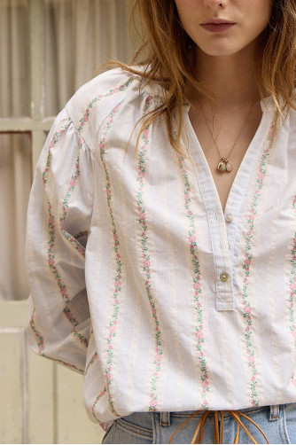 Blouse en coton rayée, à motifs