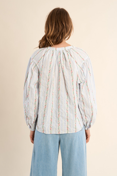 Striped cotton blouse, patterned