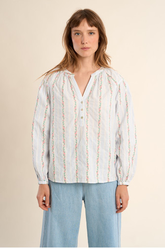 Striped cotton blouse, patterned