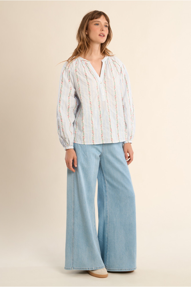 Blouse en coton rayée, à motifs