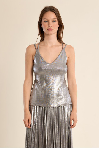 Cross-back camisole, metallic effect