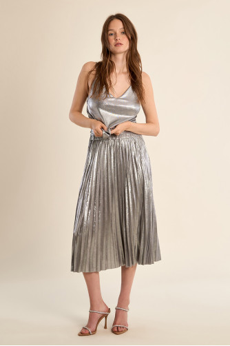 Cross-back camisole, metallic effect