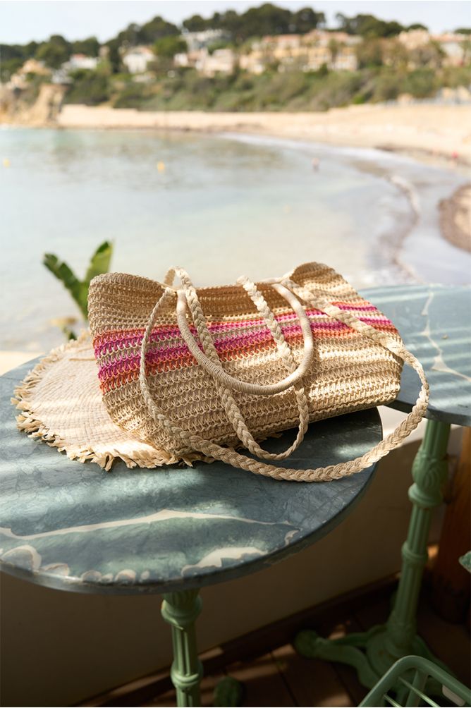 Striped raffia bag