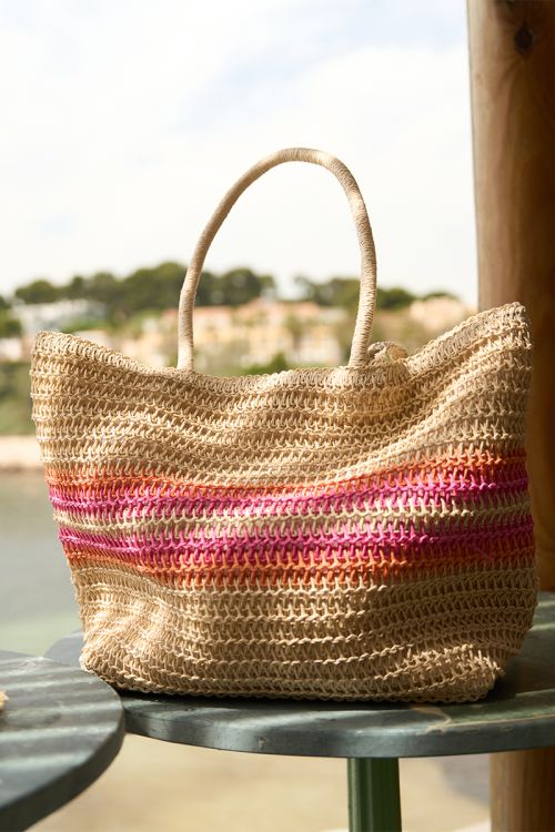 Striped raffia bag