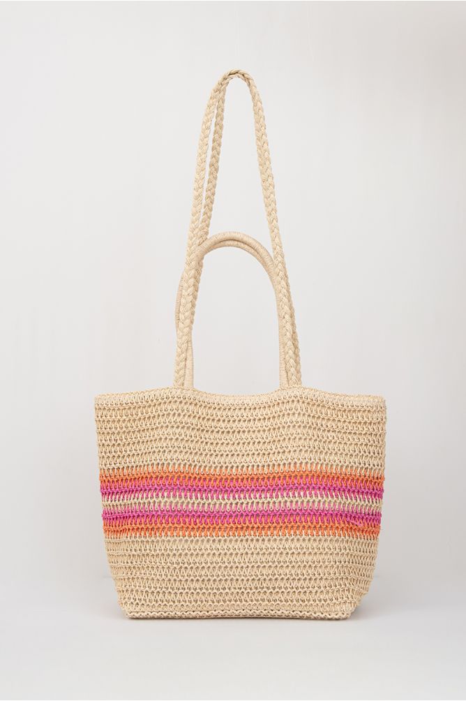 Striped raffia bag