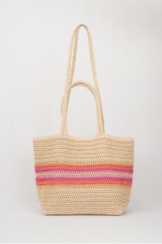 Striped raffia bag