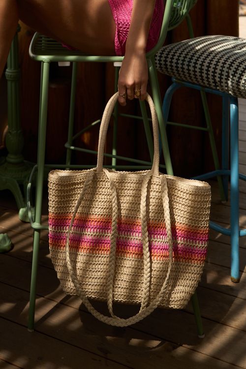Striped raffia bag