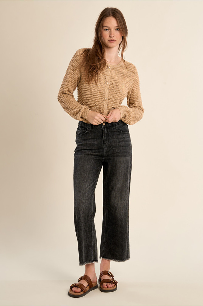 Knitted cardigan, round neck