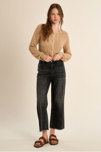 Knitted cardigan, round neck