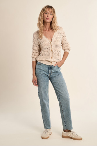 Cardigan en maille ajourée, col V