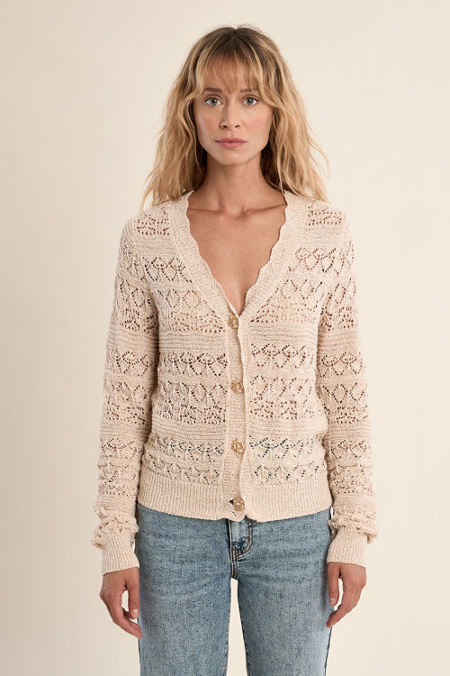 Cardigan en maille ajourée, col V