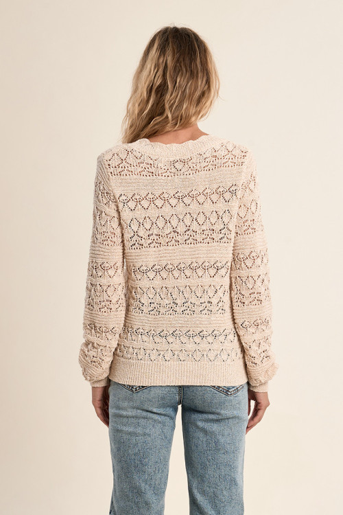 Cardigan en maille ajourée, col V