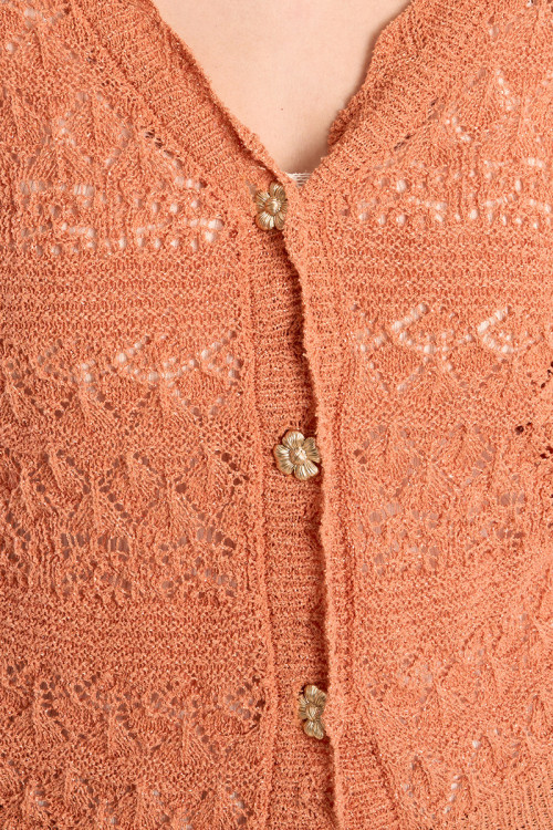Openwork knit cardigan, V-neck
