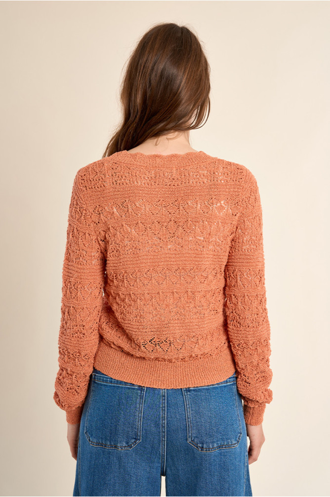 Openwork knit cardigan, V-neck