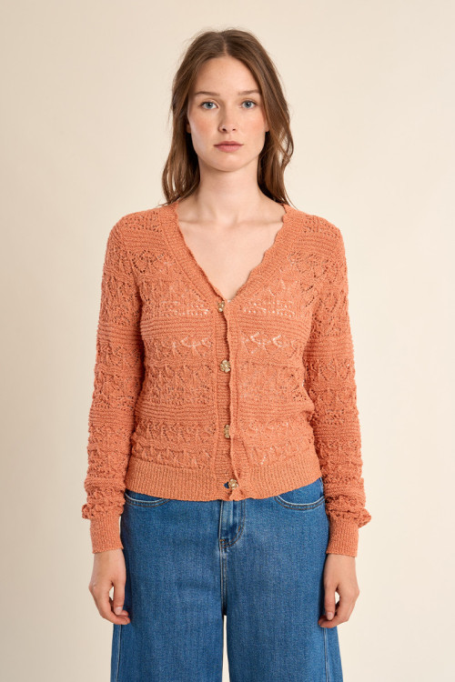 Cardigan en maille ajourée, col V