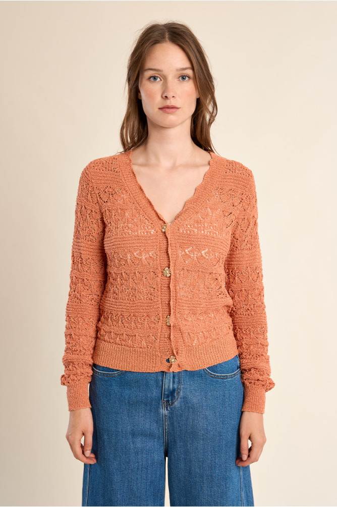 Openwork knit cardigan, V-neck