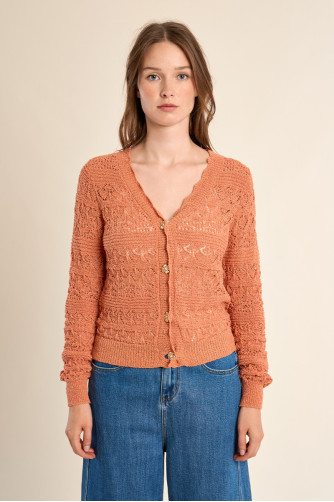 Openwork knit cardigan, V-neck