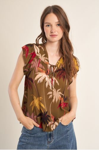 Top de mujer de manga corta, estampado floral.