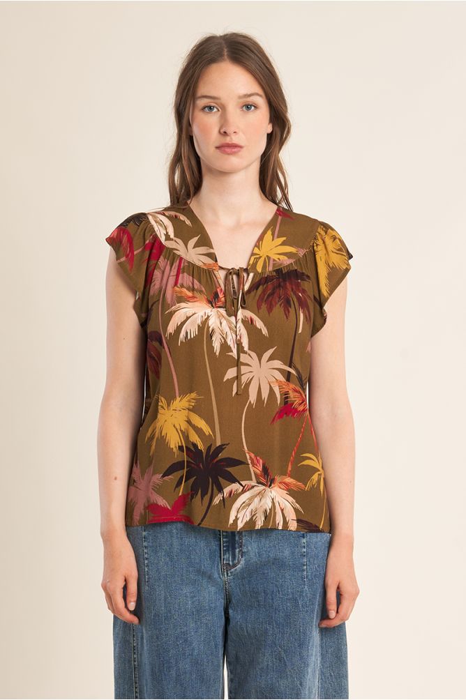 Top de mujer de manga corta, estampado floral.