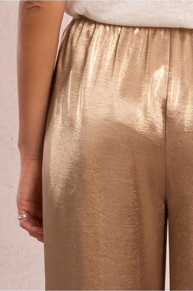 Pantalón de mujer largo, satinado, perneras rectas.