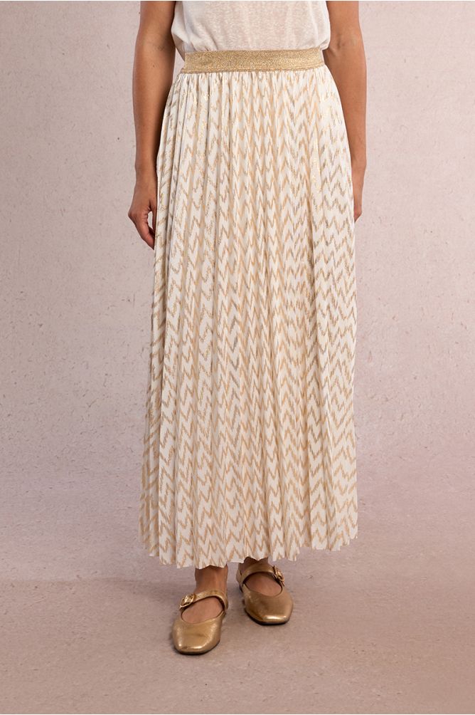 Falda larga, plisada, con estampado.