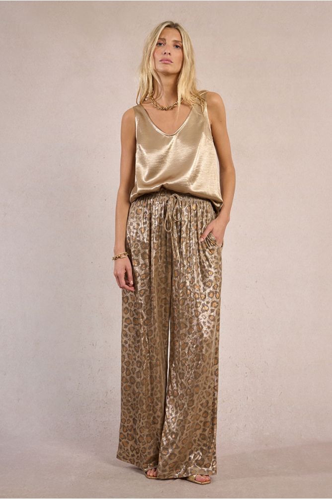 Pantalon fluide imprimé léopard, irisé