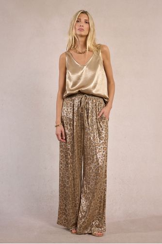 Pantalon fluide imprimé léopard, irisé
