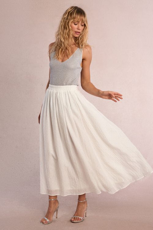 Long flared skirt, with rhinestones