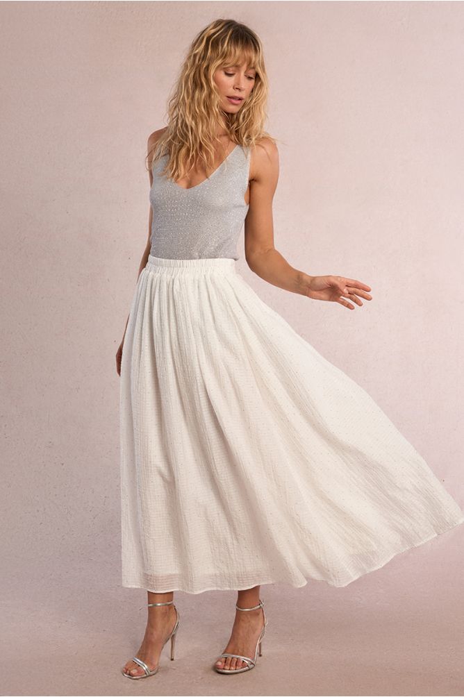 Long flared skirt, with rhinestones