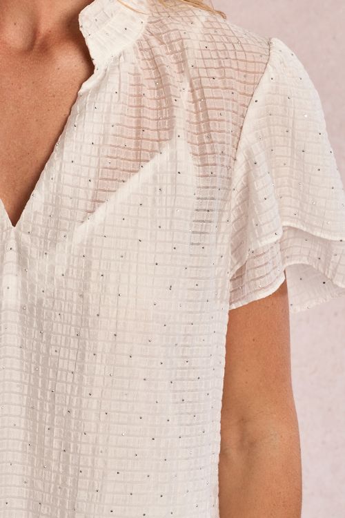 Top de mujer de manga corta mariposa, estampado lunares.