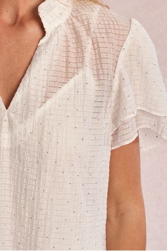 Top de mujer de manga corta mariposa, estampado lunares.