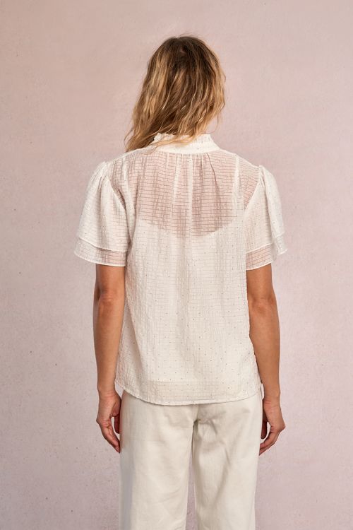 Top de mujer de manga corta mariposa, estampado lunares.