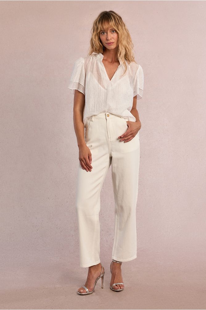 Top de mujer de manga corta mariposa, estampado lunares.