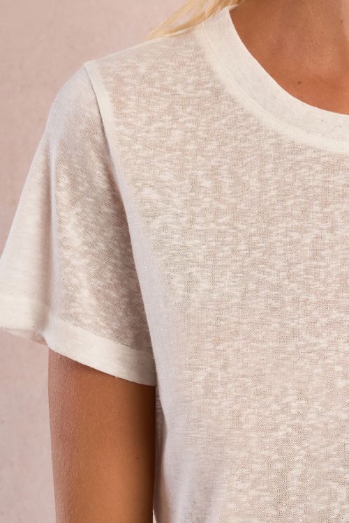 Camiseta de mujer de manga corta, tejido brillante.