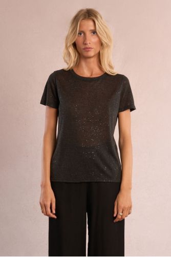 Camiseta de mujer de manga corta, tejido brillante.