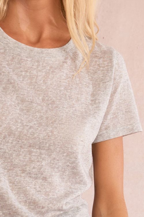 Camiseta de mujer de manga corta, tejido brillante.