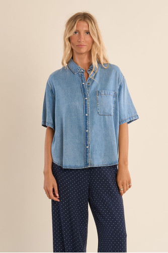 Denim shirt, short sleeves