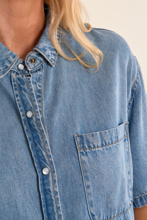 Chemise denim, manches courtes