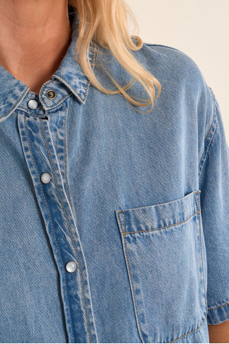 Chemise denim, manches courtes
