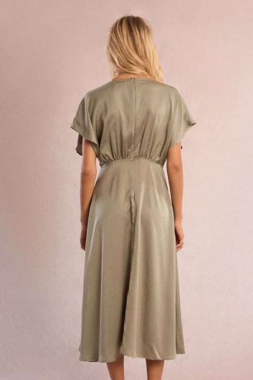 Long satin dress with rhinestones